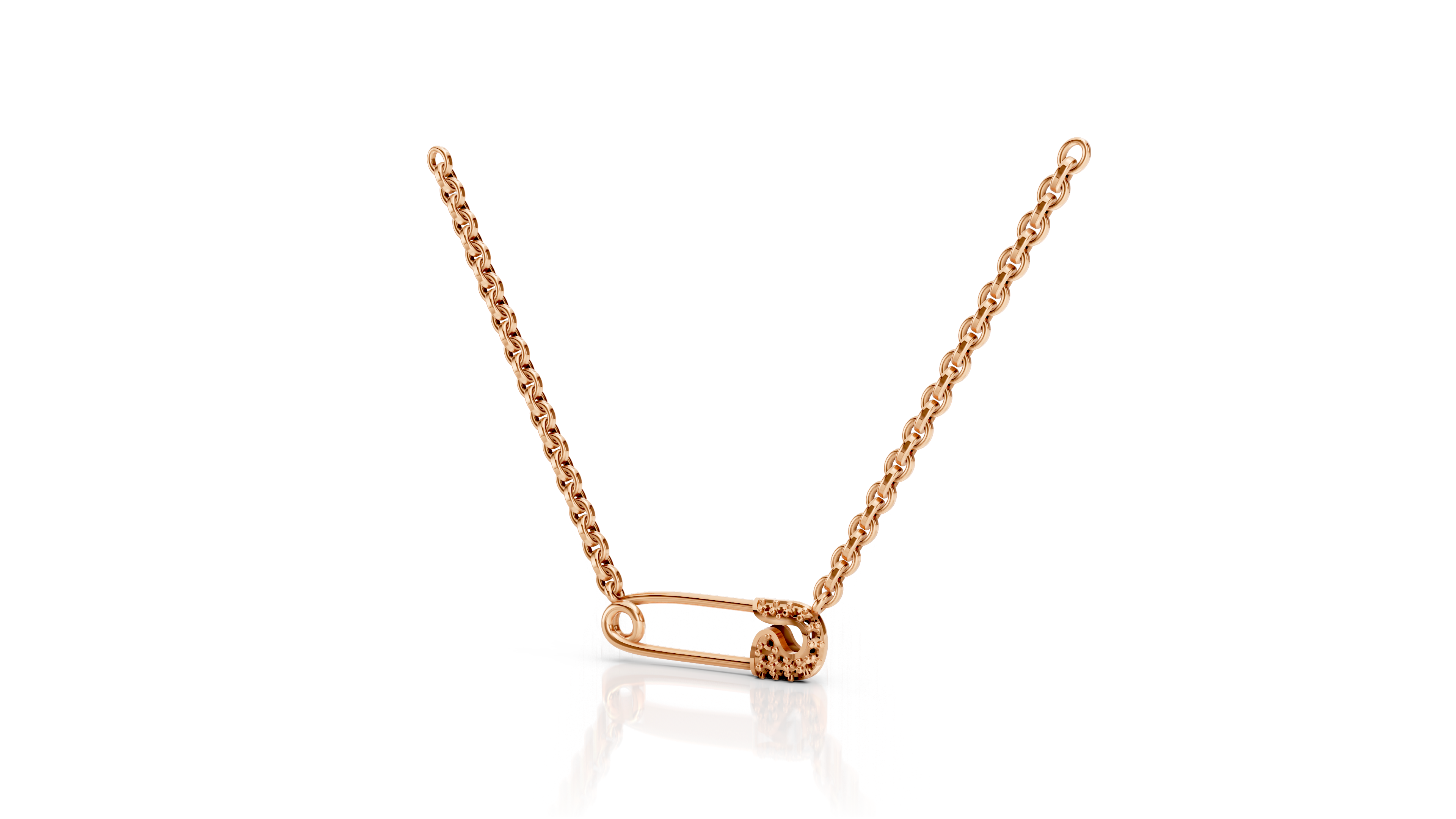 Ladies Round Diamond Safety Pin Chain Pendant
