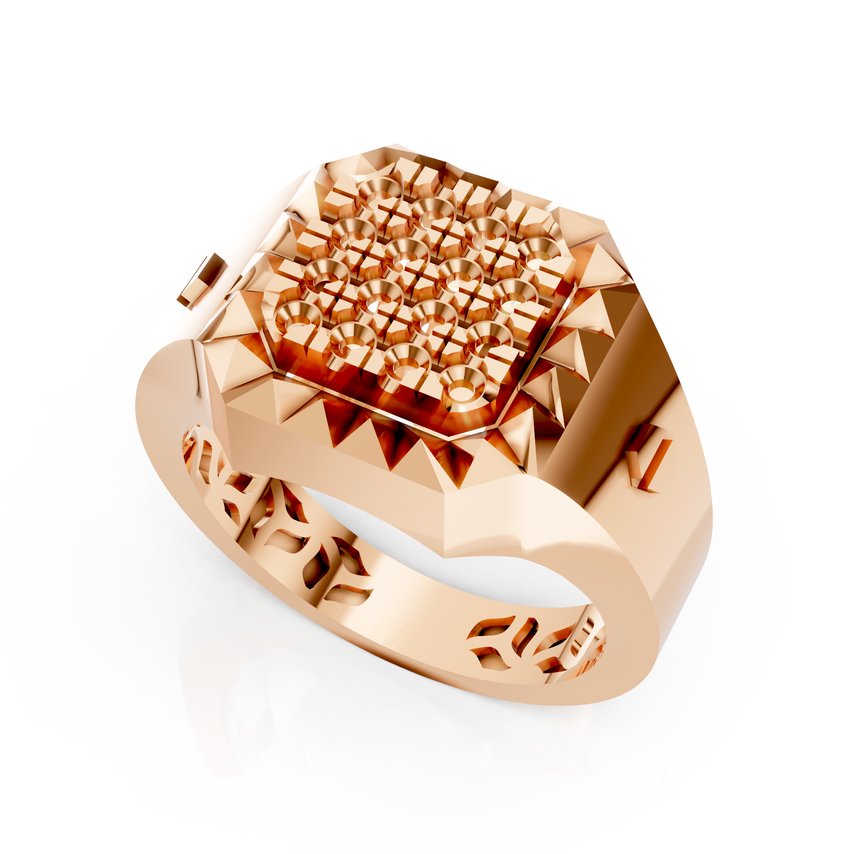 Mounted Cluster Ring with Diamond Grid Design