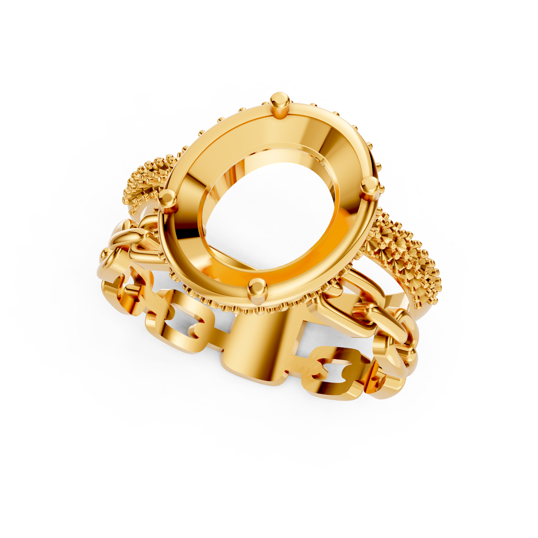 Oval Diamond Ring Mountings for Chain Link Band Styles