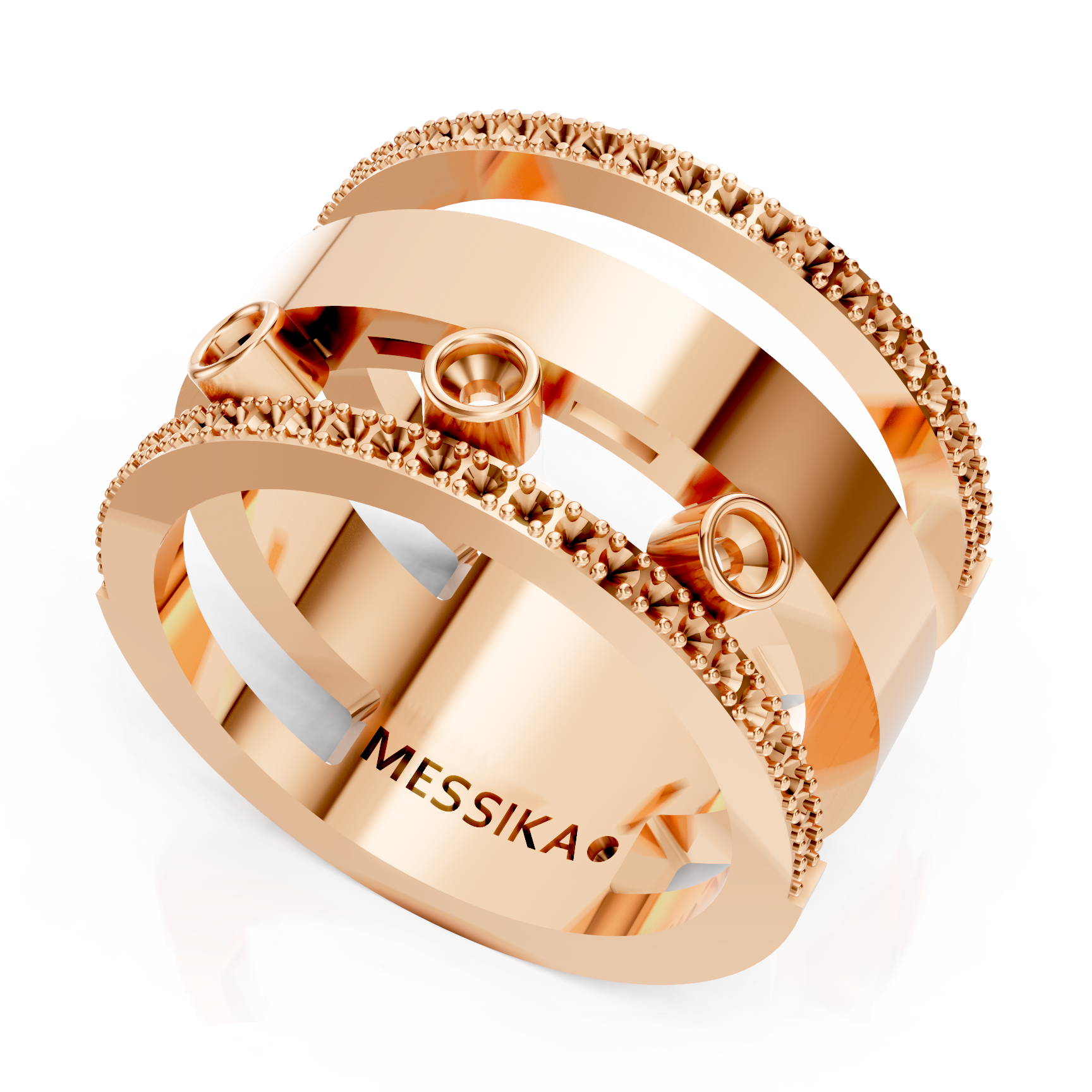 Diamond Bezel Set Wide Multi Band Ring