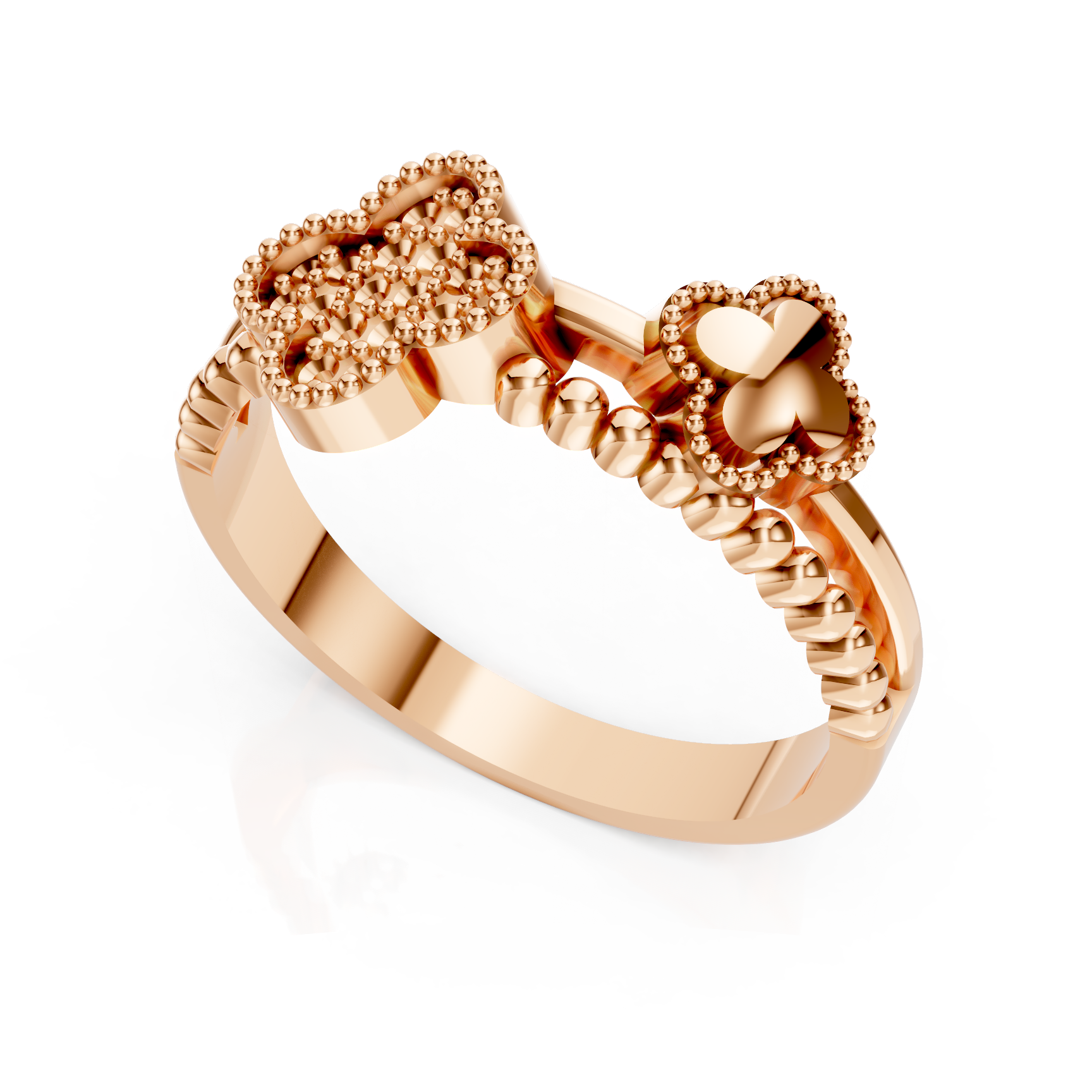 Diamond Dual Clover Pave Beaded Ring