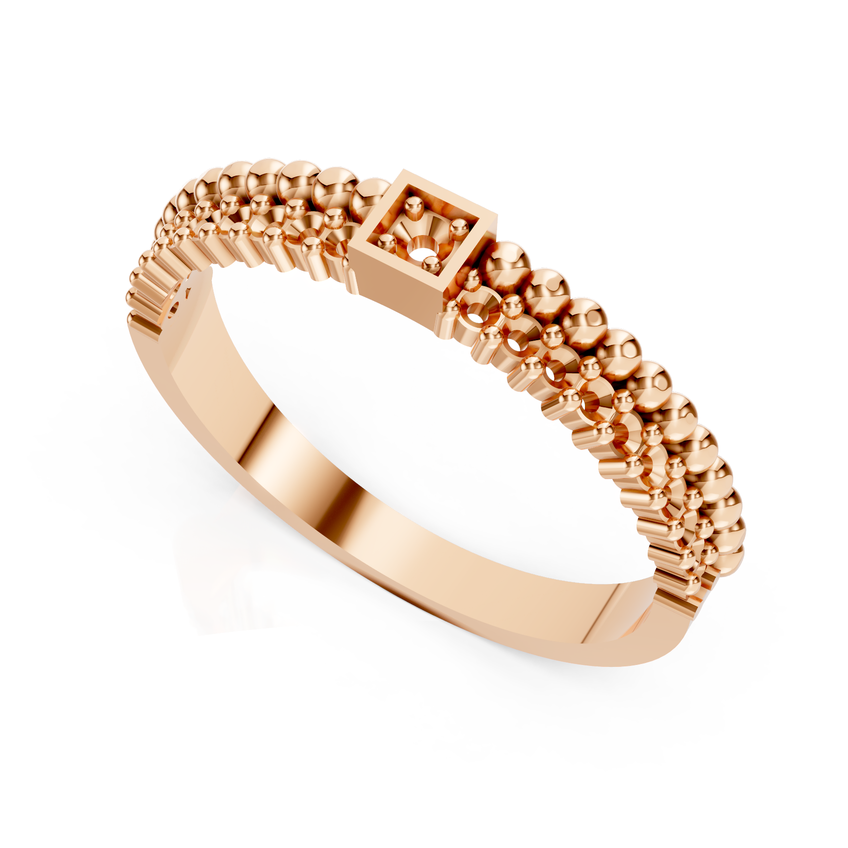 Diamond Square Bezel Beaded Pave Ring