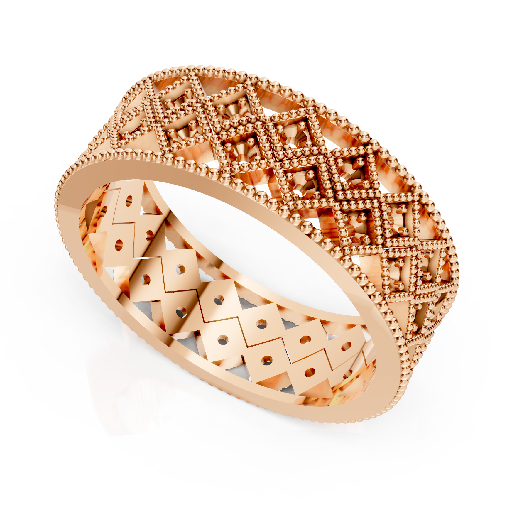 Two-Tone Diamond Lattice Milgrain Ring