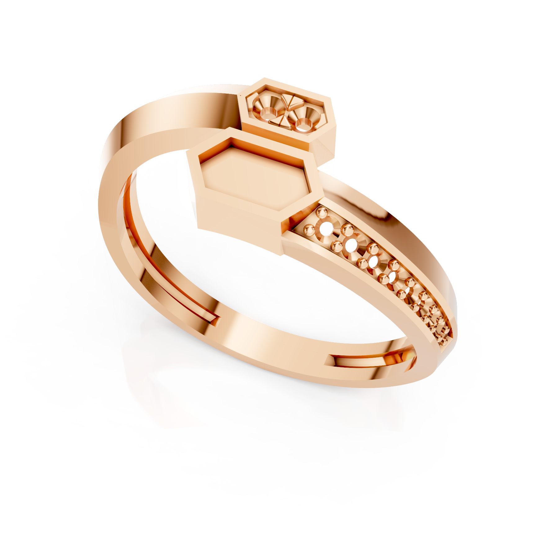 Chic Hexagon Black Enamel Diamond Ring
