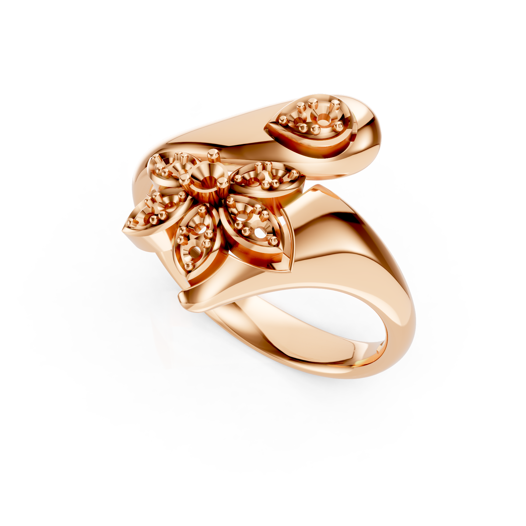 Sculpted Floral Rose Gold Bypass Ring
