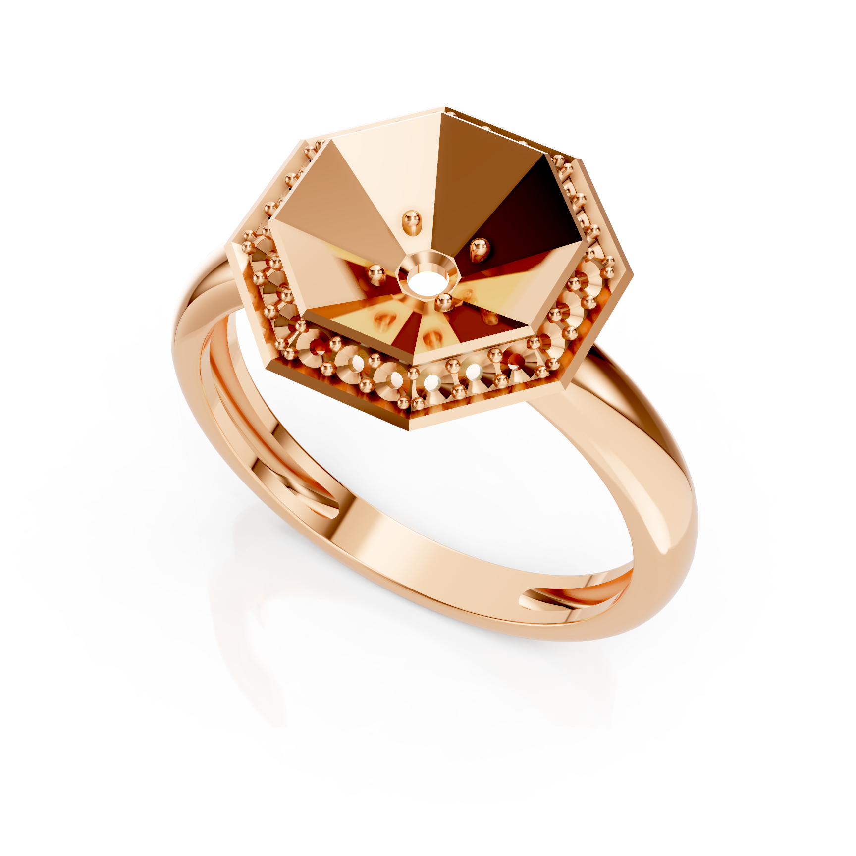 Octagonal Faceted Rose Gold Diamond Ring