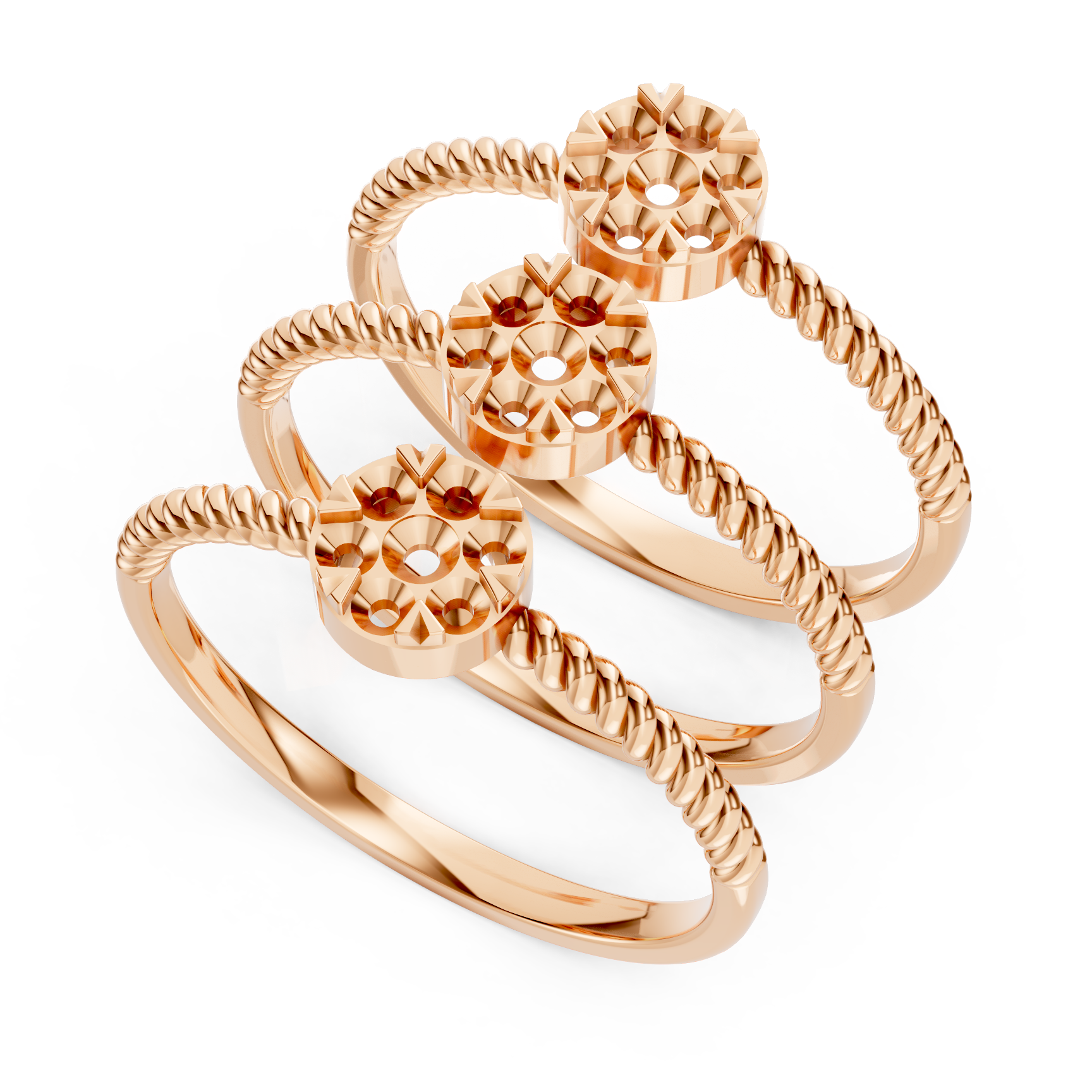 Tritone Beaded Triple Cluster Gold Ring