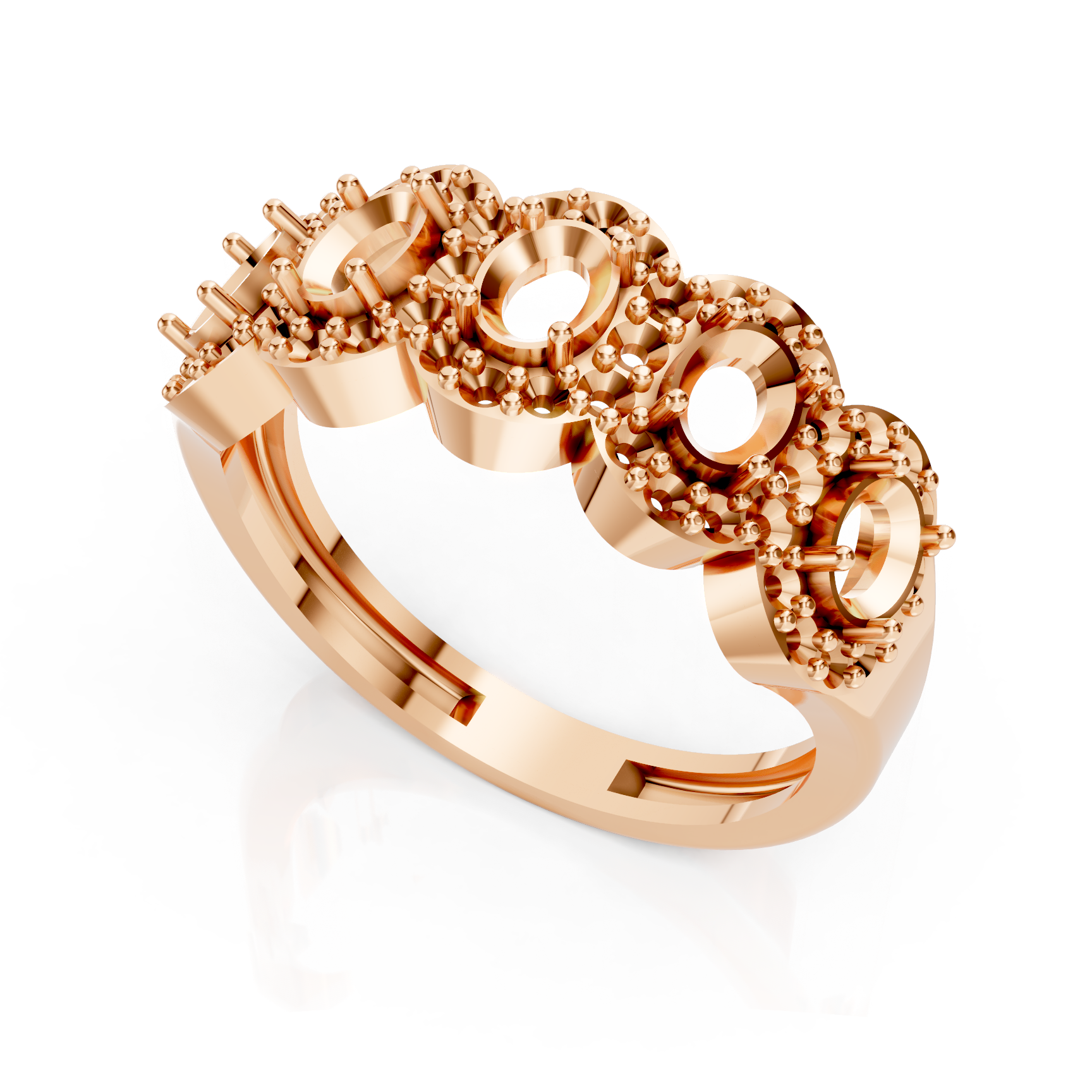 Five Oval Halo Rose Gold Diamond Ring