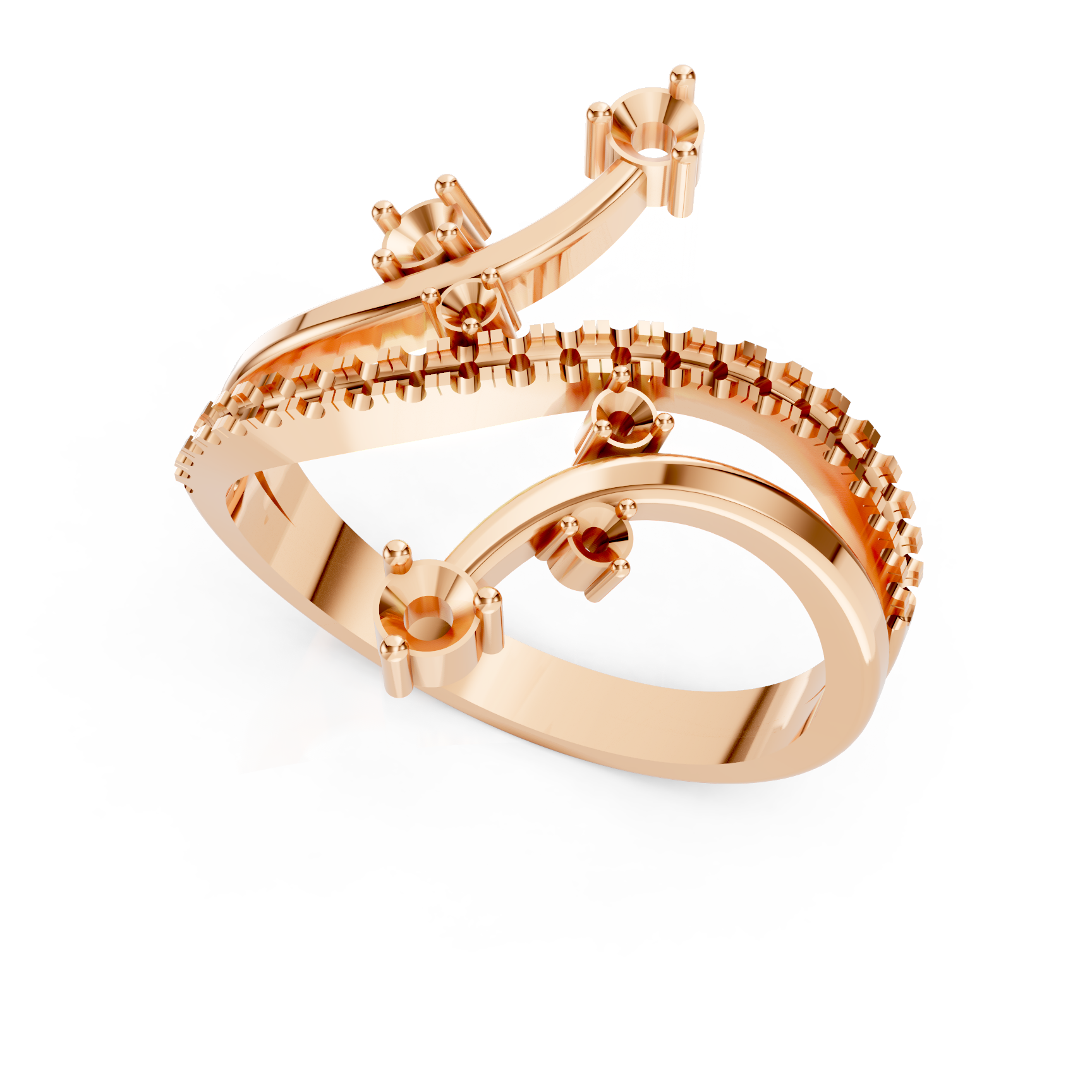 Swirling Tendril Rose Gold Diamond Ring