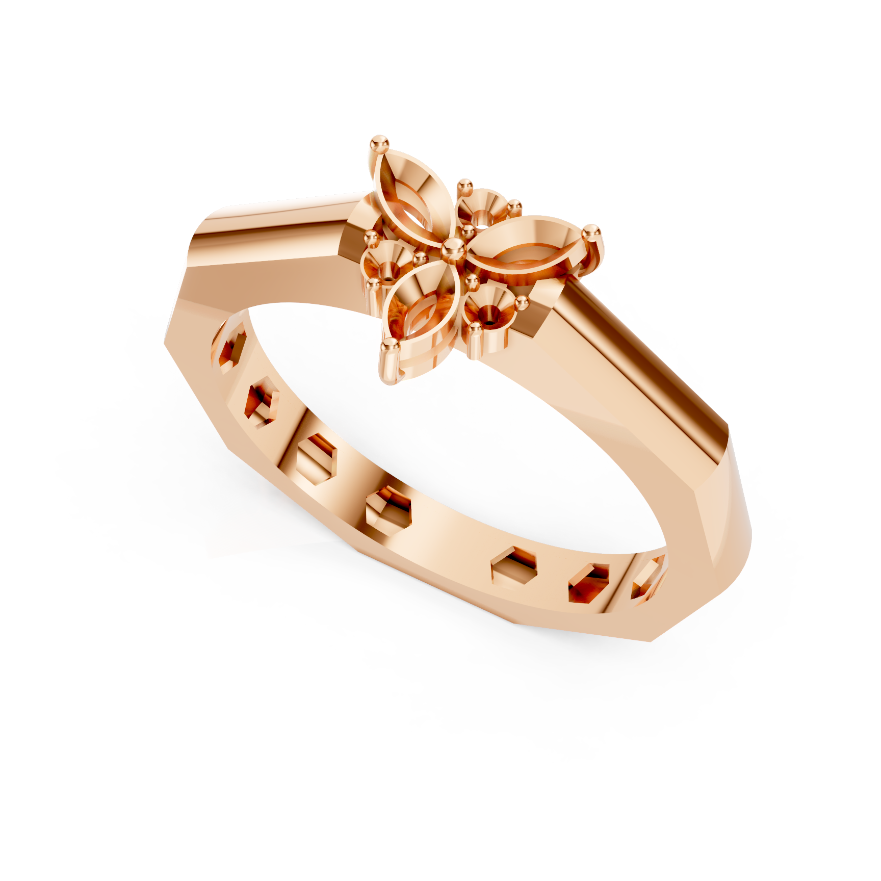 Faceted Butterfly Rose Gold Diamond Ring