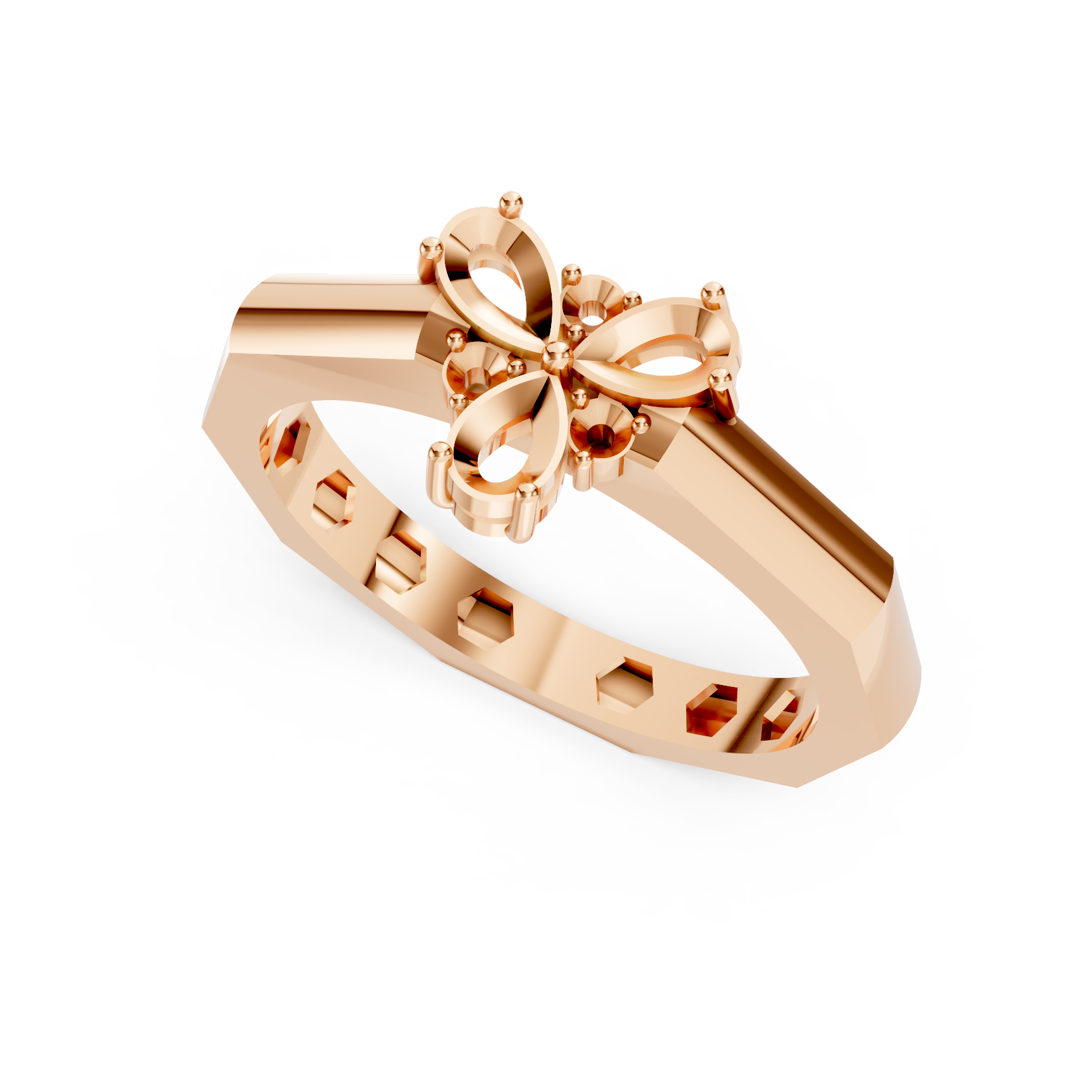 Faceted Pear Trefoil Rose Gold Ring
