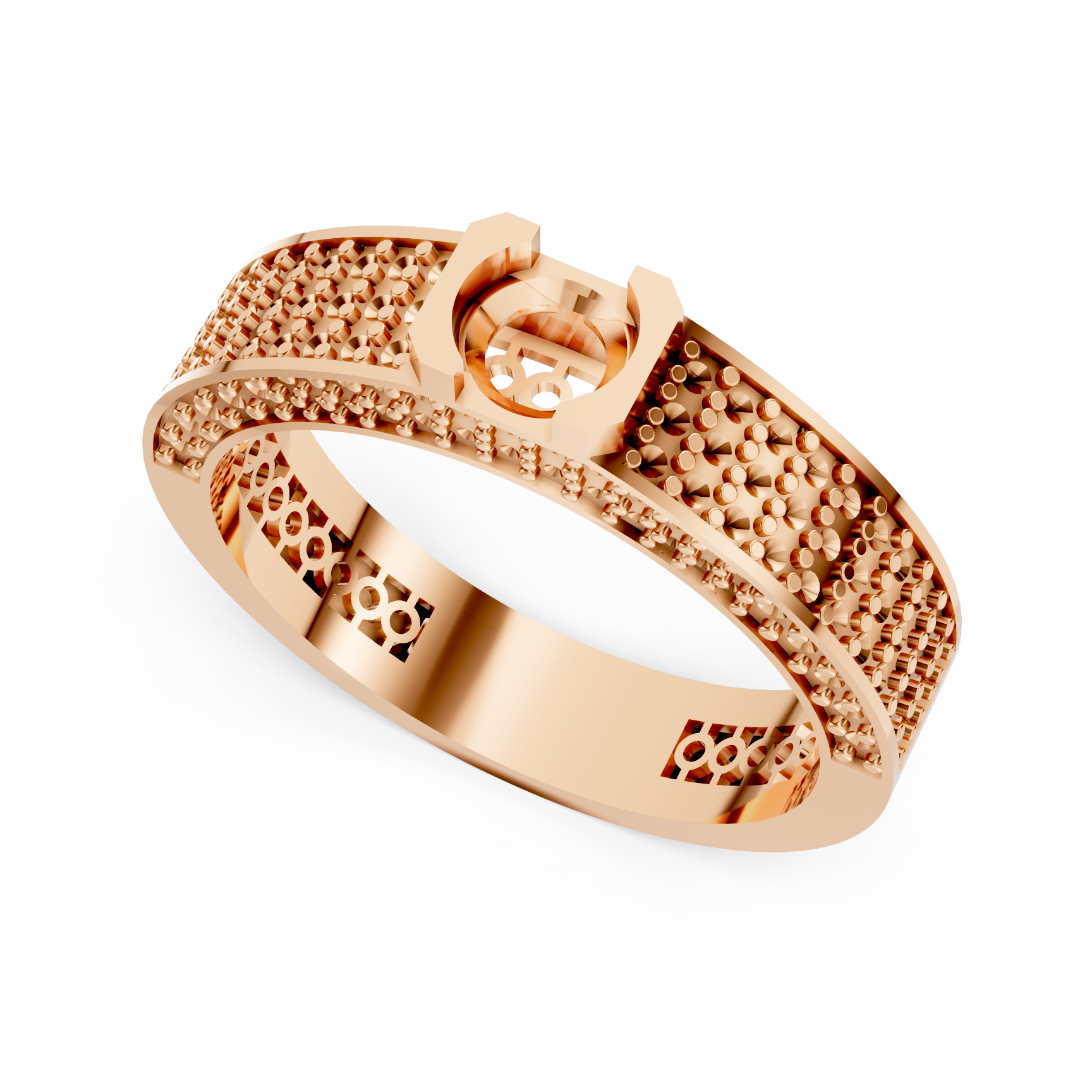 Multi-Row Pave Solitaire Rose Gold Ring