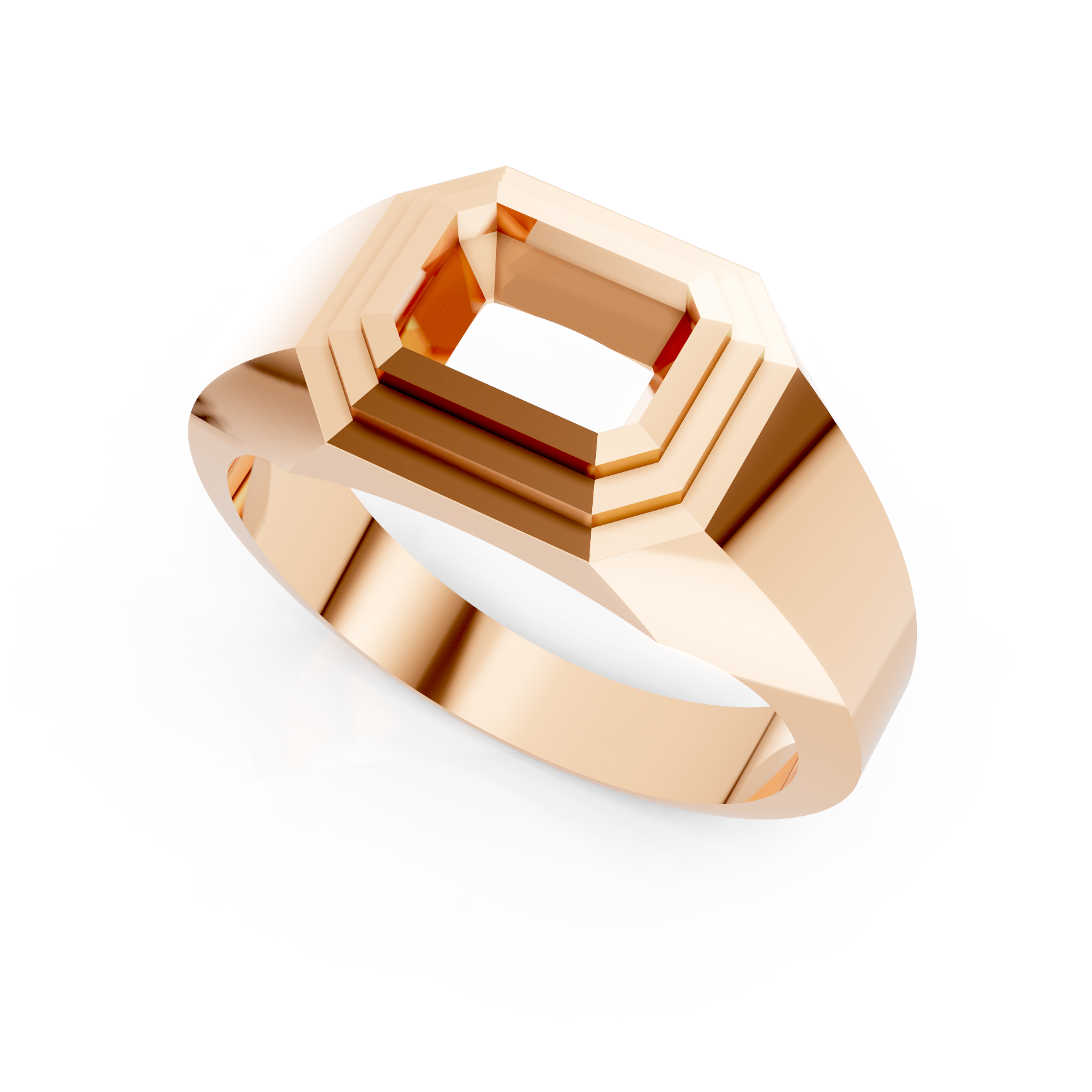 Emerald Cut Bezel Yellow Gold Gents Ring