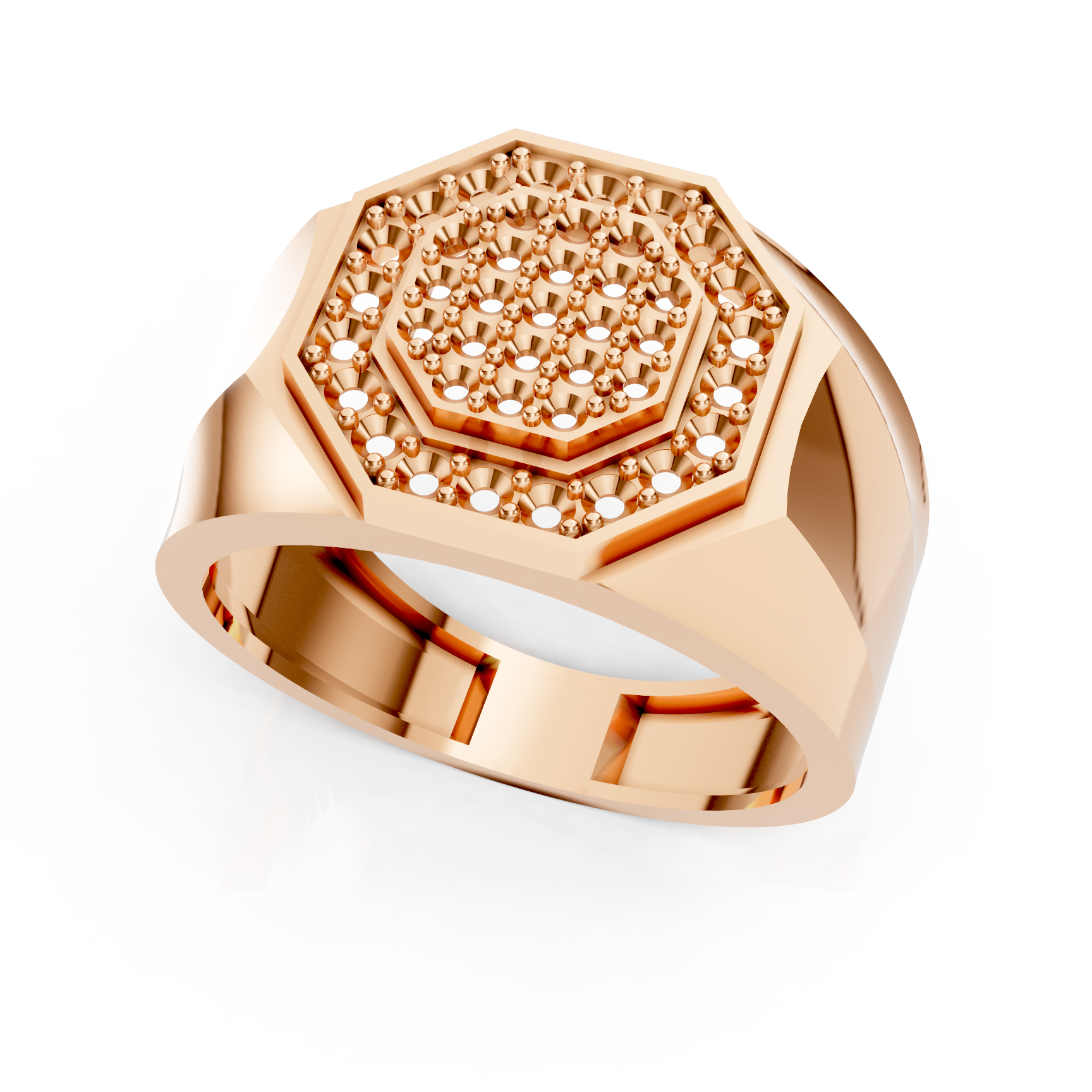 Dual Tier Octagon Yellow Gold Gents Ring